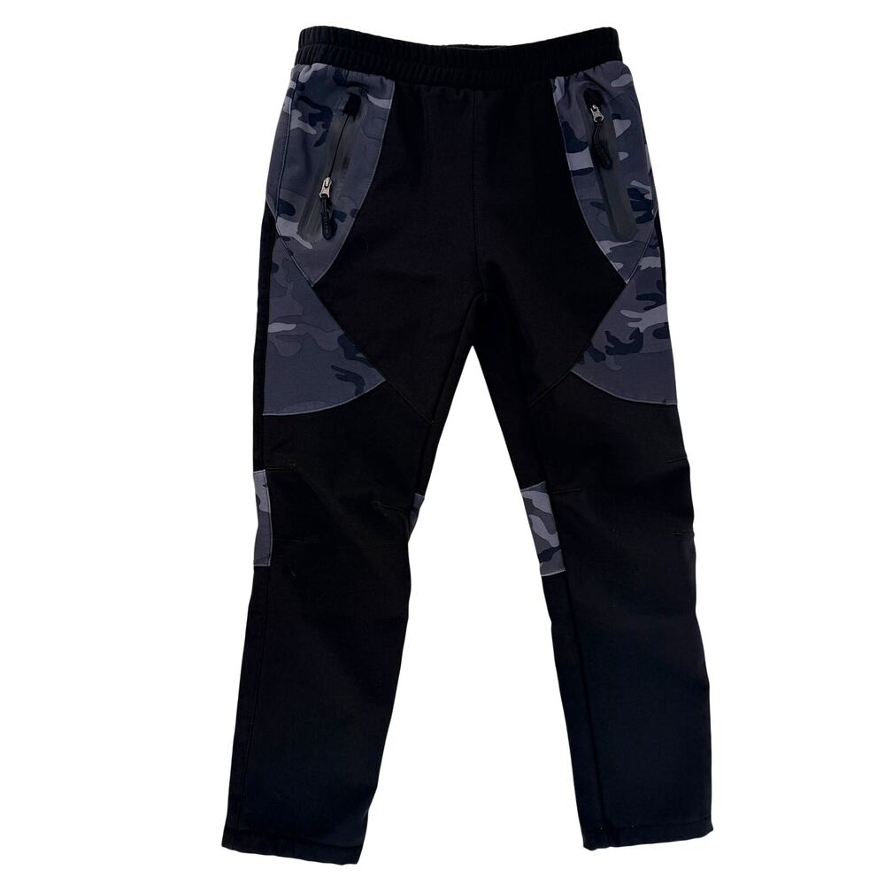 WULFUL Kids Waterproof Snow Pants Boys Sz 8-9 Black Gray Camo Fleece Lined
